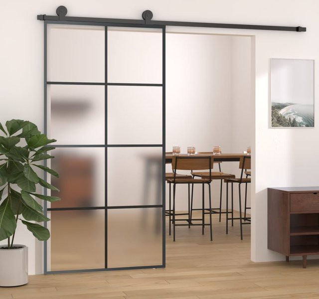 Vidaxl Schiebetür aus Aluminium und ESG-Glas in Schwarz Matt mit Zubehör, B: 102,5 cm, H: 205 cm - Bild 1