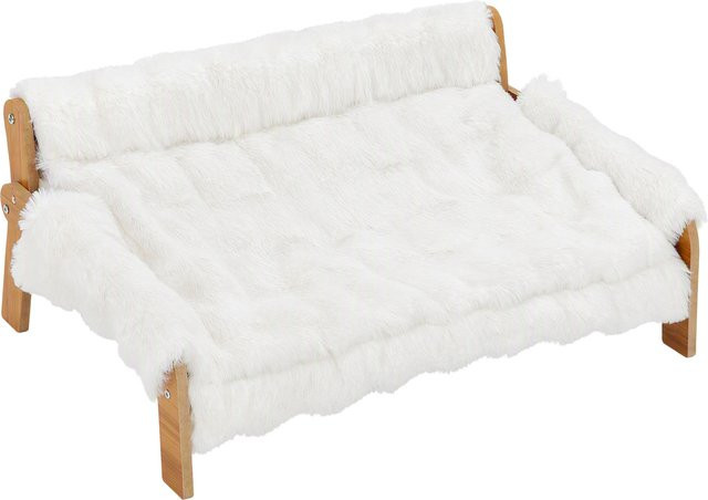 PawHut Erhöhtes Hundebett von Aosom mit Holzrahmen und Plüschkissen in Weiß, B/T/H: 70 x 47 x 30 cm - Bild 1