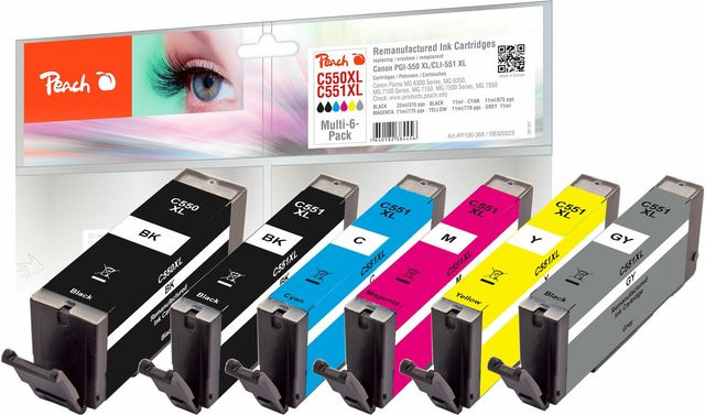 Peach C550 XL Druckerpatronen Set für Canon Pixma MX 925 und IP 7250, ersetzt PGI-550XL und CLI-551XL, wiederaufbereitet, Mehrfarbig - Bild 1