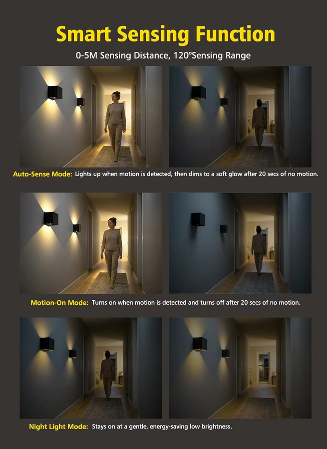T-SUNRISE LED-Wandleuchte Schwarz mit Fernbedienung, wiederaufladbare Up-and-Down Wandlampe für den Innenbereich, Warmweiß - Bild 2