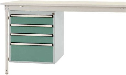 Manuflex ZB4802.0001 Gehäuse-Unterbau stationär in Grün-Weiß mit 4 abschließbaren Schubfächern aus Stahl für Tischtiefe 800 mm, Nutzhöhe: 500 mm - Bild 1