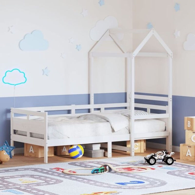 Vidaxl Tagesbett mit Dach aus Massivholz Kiefer in Weiß im Landhausstil B/L: 80 x 200 cm - Bild 1