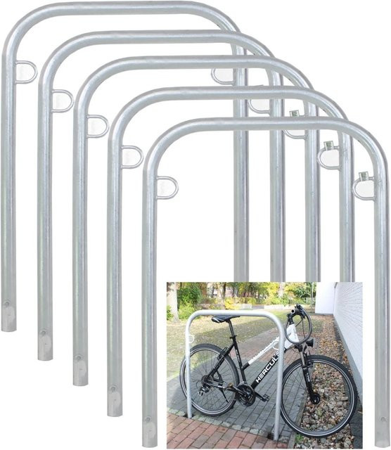 TRUTZHOLM 5er Set Fahrradanlehnbügel Typ U aus verzinktem Stahl in Silber, B/H: 114 x 78 cm, Durchmesser: 49 mm - Bild 1