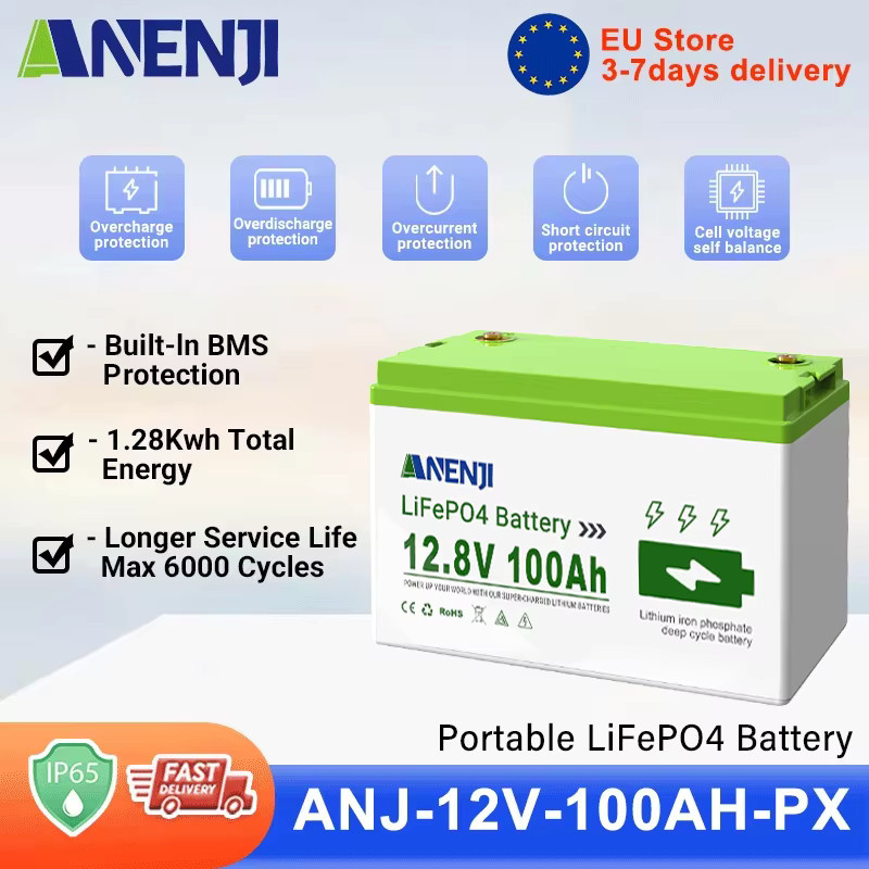 ANENJI LiFePO4 Li-Akku-Pack 12V 100Ah mit integriertem BMS für Solarwechselrichter, Wohnmobil und Camping - Bild 2