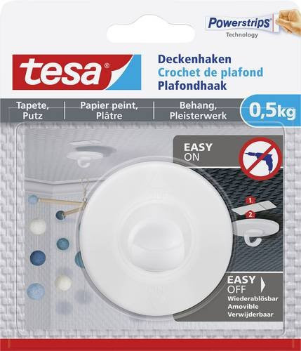 tesa Deckenhaken für Tapeten und Putz in Weiß mit einer Tragkraft von bis zu 0,5 kg - Bild 1
