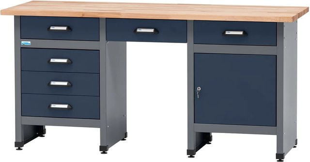 Küpper Werkbank Eintürig mit 6 Schubladen und Sitzraum, Dunkelblau, B/T/H: 170 x 60 x 84 cm - Bild 1