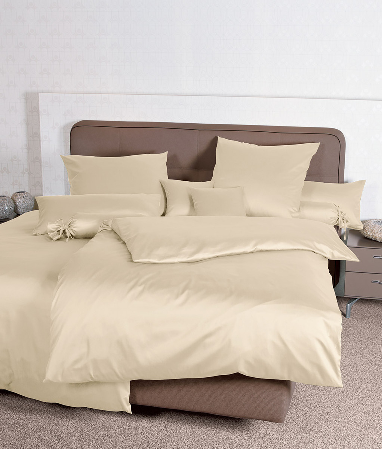 Janine Baumwoll Bettwäsche Colors Mako-Satin Beige mit Reißverschluss - Bild 1