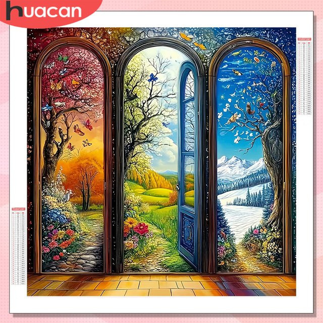 HUACAN Diamant-Gemälde Set für Erwachsene mit Baum- und Landschaftsmotiv, modernes Mosaik-Kunsthandwerk in Multicolour, Durchmesser: 20 cm - Bild 1