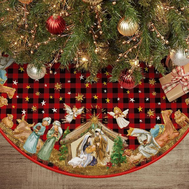VIKAMA Vintage Weihnachtsbaumrock im amerikanischen Stil, rot-schwarz kariert - Bild 1