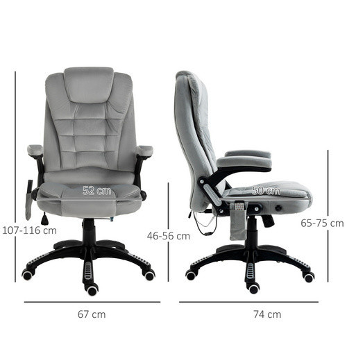 Vinsetto Massagestuhl mit Wärmefunktion in Grau mit Armlehnen und 360-Grad-Drehfunktion, B/T/H: 74 x 67 x 107-116 cm - Bild 3