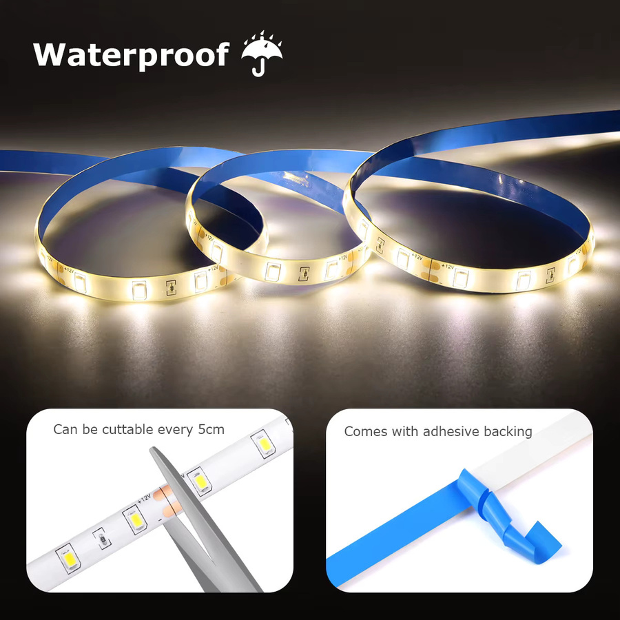 Lcamaw Wasserdichter 2835 SMD LED-Streifen in Warmweiß mit PIR Bewegungssensor und Netzadapter für die Unterschrankbeleuchtung - Bild 3