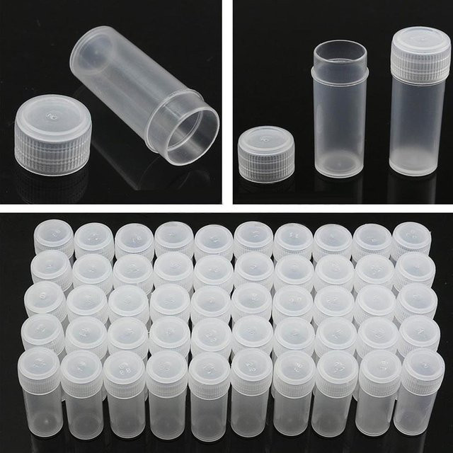 50 Stück transparente Kunststoff-Probenfläschchen mit Schraubverschluss für Laborpulverproben, 5 ml - Bild 1
