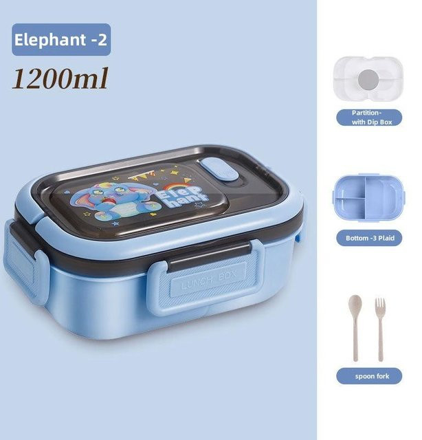 Tragbare Cartoon Bento-Box mit Gabel und Löffel, mikrowellengeeignet und auslaufsicher, grau, 1200 ml - Bild 1
