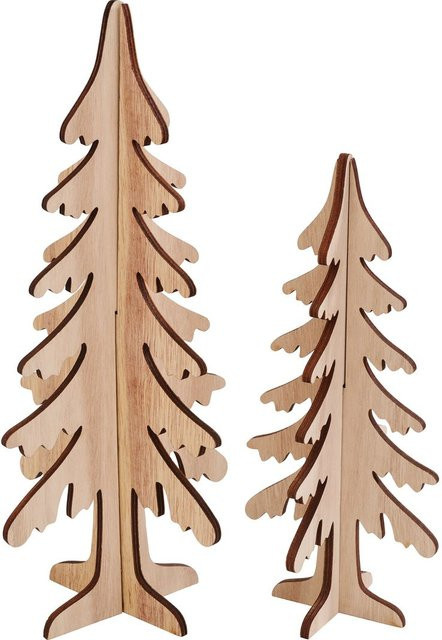 VBS Holz-Steckmotiv Tannenbäume für Weihnachten und Advent, 2er-Set, Beige, Sperrholz - Bild 1