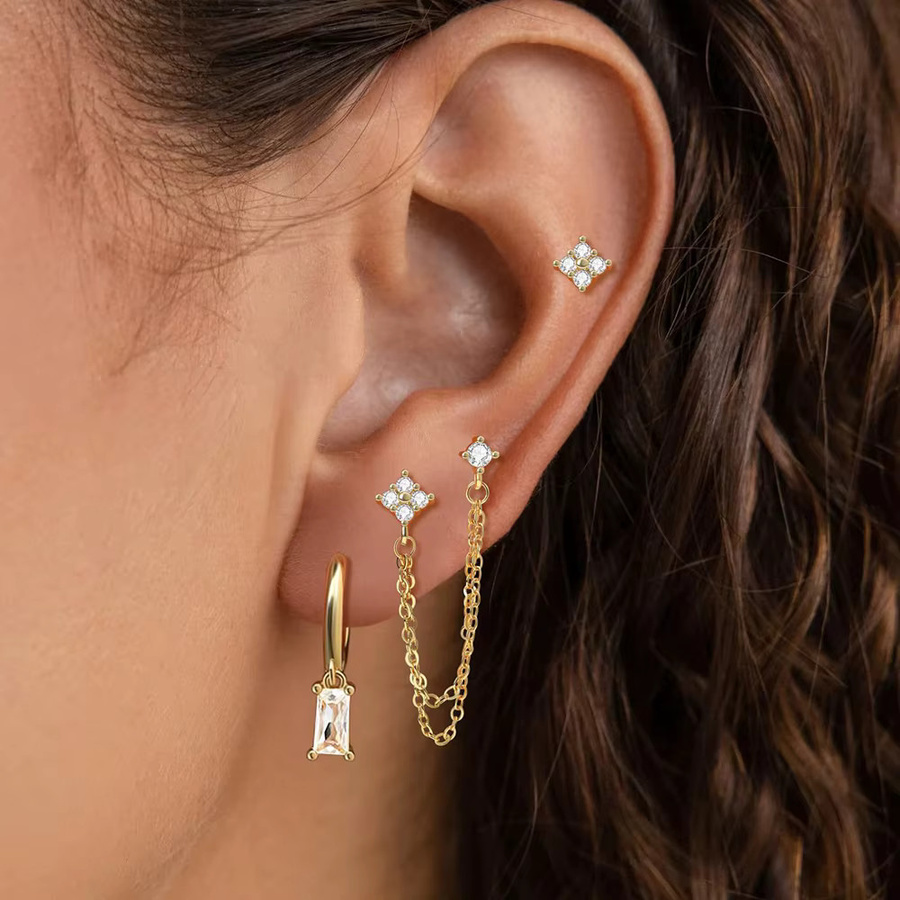 Yuedane Ohrringe Set, Edelstahl, Gold, Kristall, Damen - Bild 3