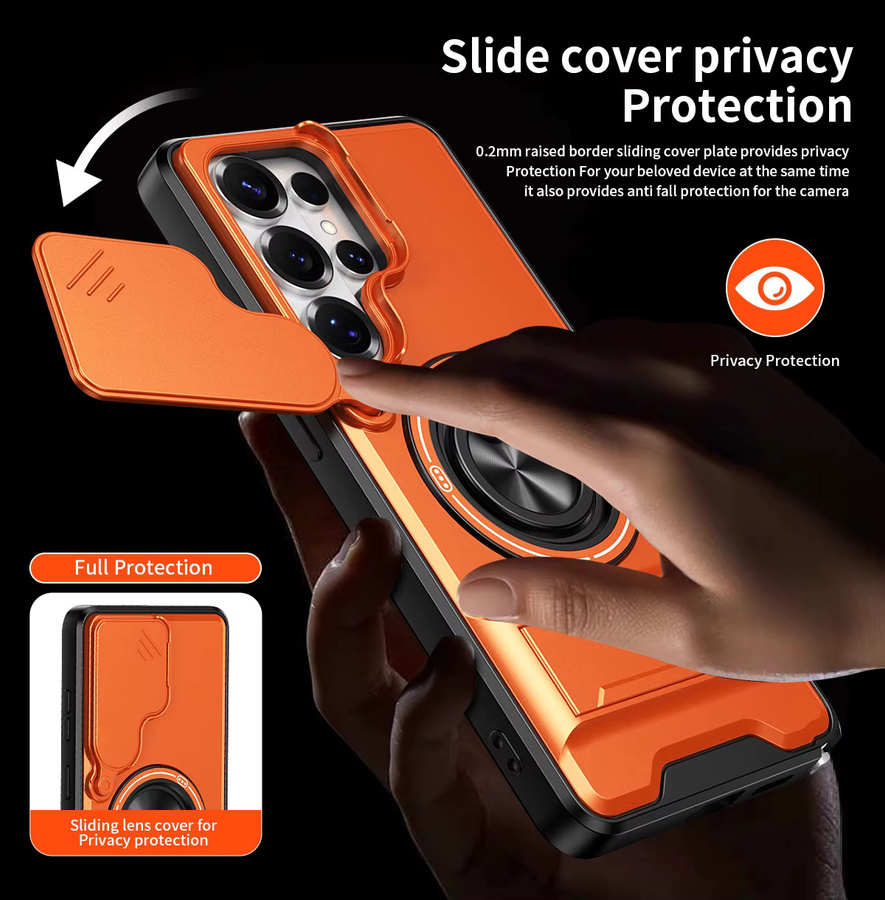 Stoßfeste Panzer-Handyhülle für Samsung Galaxy S26 Ultra S25 S24 S23 S22 S21 FE mit Kameraschutz, Ständer und Magnetverschluss in Orange - Bild 4