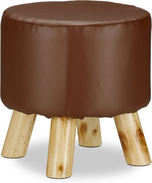 Relaxdays Hocker aus Kunstleder in Braun mit Kiefernholz, B/T/H: 30 x 30 x 30 cm - Bild 1