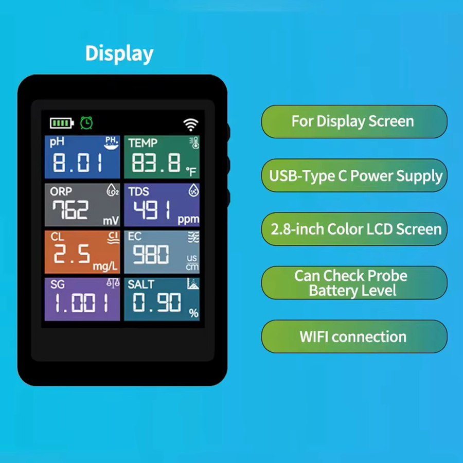 Yieryi 8-in-1 Digitaler WLAN-Wassertester für pH, Chlor, Salzgehalt und Temperatur zur Messung in Schwimmbädern und Spas - Bild 4