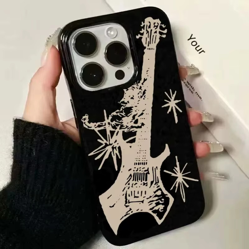 LTAO Stoßfeste iPhone Schutzhülle mit Koreanischem Gitarren-Design in Schwarz - Bild 2