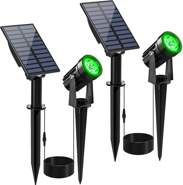 T-SUNRISE Solar LED Wandleuchte für Garten und Außenbereich, Grüner Scheinwerfer, IP65 Wasserdicht, Schwarz - Bild 1