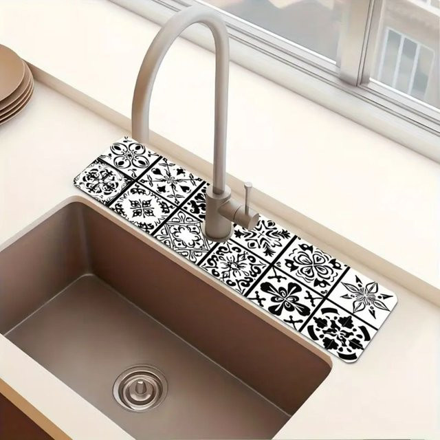 VIKAMA Bohemian Abtropfmatte für Küche und Badezimmer, rechteckiges Wasserabsorptionspad für Arbeitsplatten, B/T: 38,0 x 38,0 cm, Höhe: 1,0 cm - Bild 1