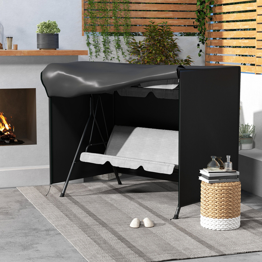 Outsunny Schutzhülle für 3er Hollywoodschaukel aus Polyester, Wasserabweisend und UV-Beständig, Schwarz, B/T/H: 205 x 124 x 164 cm - Bild 2