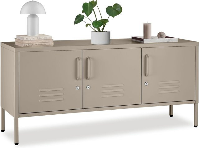 tectake Sideboard Baker mit 3 Türen, Magnetverschluss, einzeln abschließbar, Beige, B/T/H: 120 x 37,5 x 55,5 cm - Bild 1