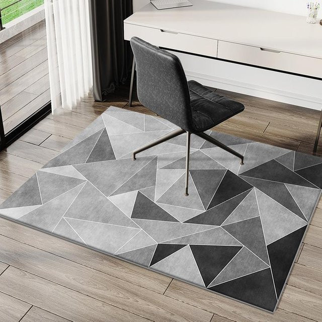 Lodestar Geometrischer Teppich aus Kristall-Samt in Grau, Rutschfeste Matte für Büro und Schlafzimmer, B/T: 90 x 60 cm - Bild 1