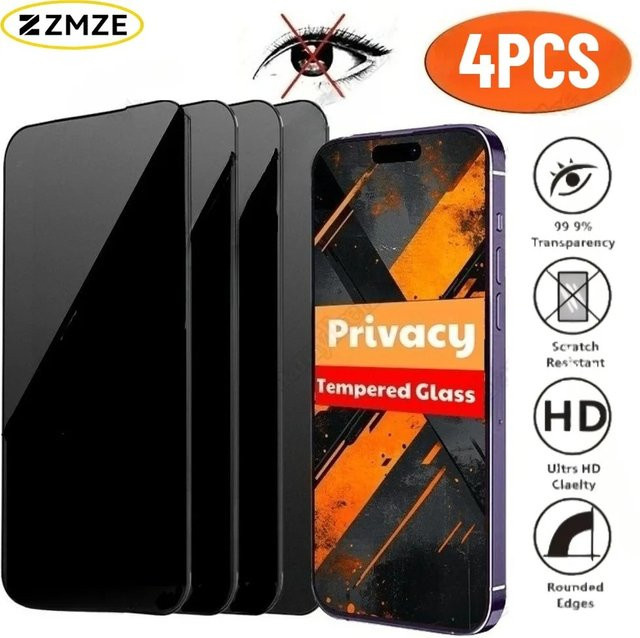 SnakeGlass 4er-Pack Anti-Spionage Vollbild-Displayschutzfolie aus gehärtetem Glas für iPhone 17, 16, 15, 14, 13, 12, 11 Pro Max Air und 17e, 16e - Bild 1