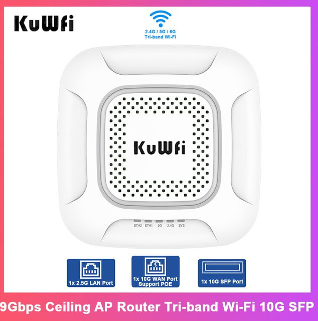 KuWFi WLAN7 Decken-AP-Router Tri-Band mit 9 Gbit/s, 10 G SFP WAN und 2,5 G LAN-Port, Weiß - Bild 1