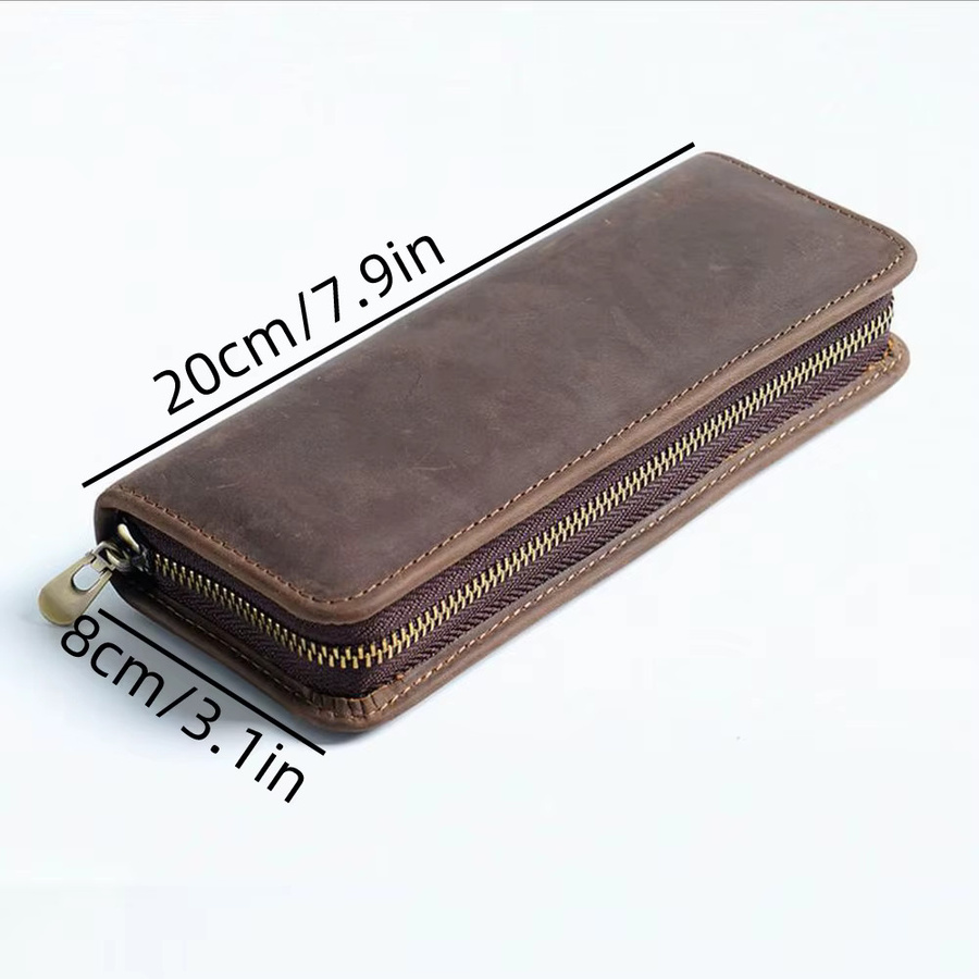 Multifunktionales Federmäppchen von Joy Corner aus Leder mit Stofffutter und Metallreißverschluss, Stifthalter-Organizer für Erwachsene in Blau oder Braun - Bild 5