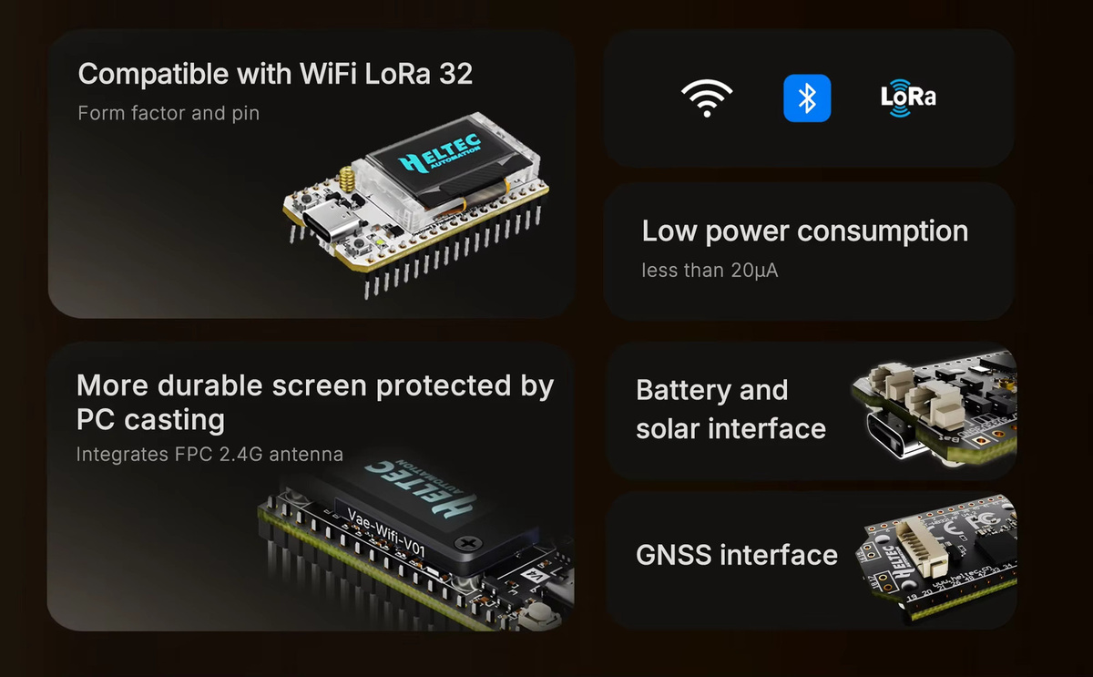 Heltec Meshtastic WiFi LoRa 32V4 Dev-Board mit 0,96 Zoll OLED, ESP32, SX1262, GPS, WiFi und Bluetooth in Schwarz - Bild 4
