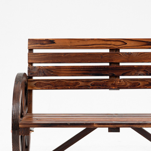 Outsunny Gartenbank 2-Sitzer aus Tannenholz im Landhausstil mit Wagenrad-Armlehnen, Braun, B/T/H: 105,5 x 56 x 79 cm - Bild 8