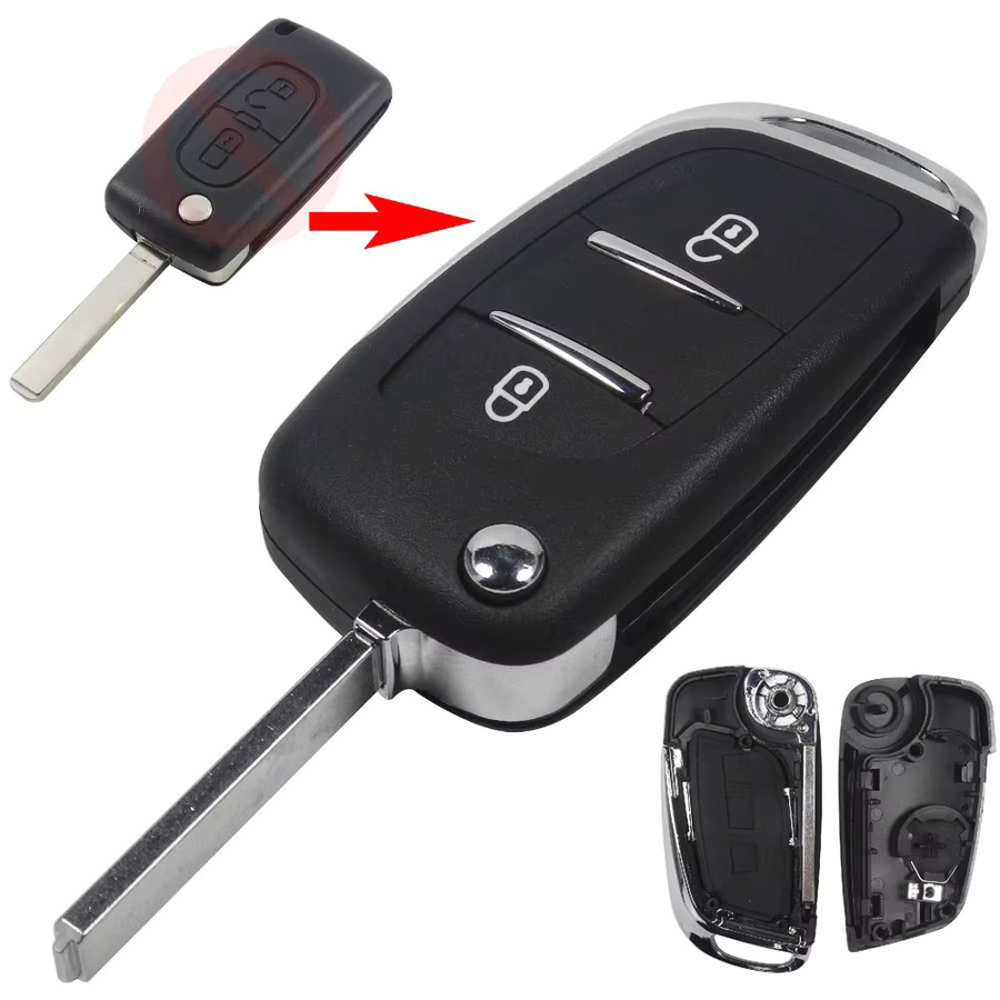 Jingyuqin Flip Folding Key Shell Hülle mit 2 Knöpfen für Citroen C2 C3 C4 C5 C6 und Peugeot 207 307 308 407 807 in Schwarz - Bild 2
