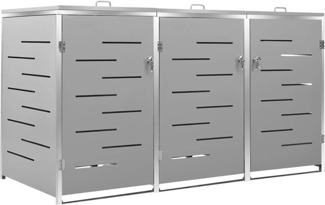 DELUKE Mülltonnenbox JAGU Edelstahl Grau Mülltonnenverkleidung für 3 Tonnen 240L B/H/T: 115 x 207 x 77,5 cm - Bild 1