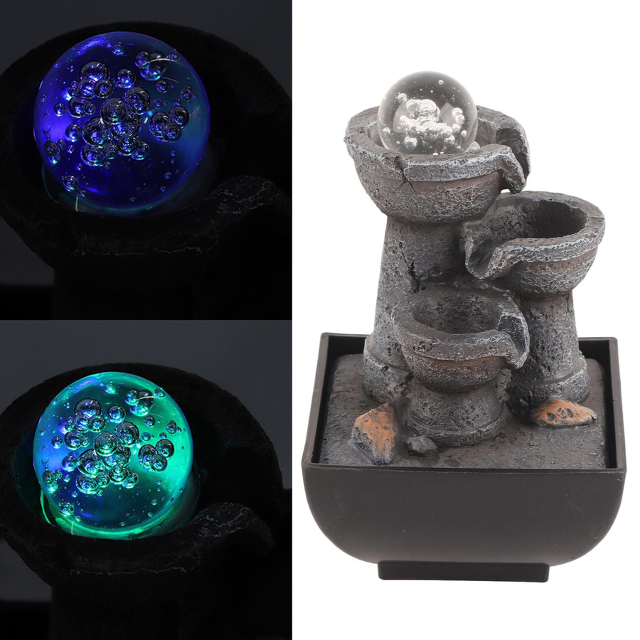 CosyHome LED-Tischbrunnen aus Harz mit fließendem Wasser und Kugel für Zuhause und Büro - Bild 4