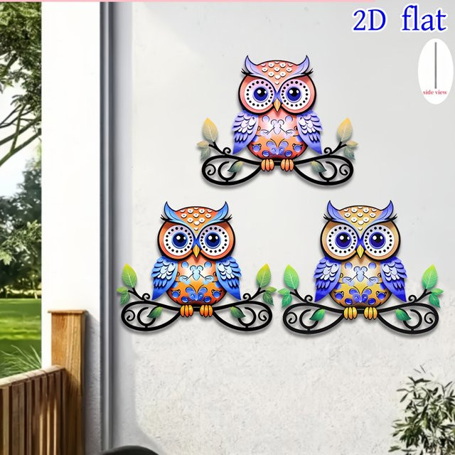 DDPNKL 3-teilige Wanddekoration aus Metall im Bohemian-Stil mit Eulenmotiv in Multicolour - Bild 1