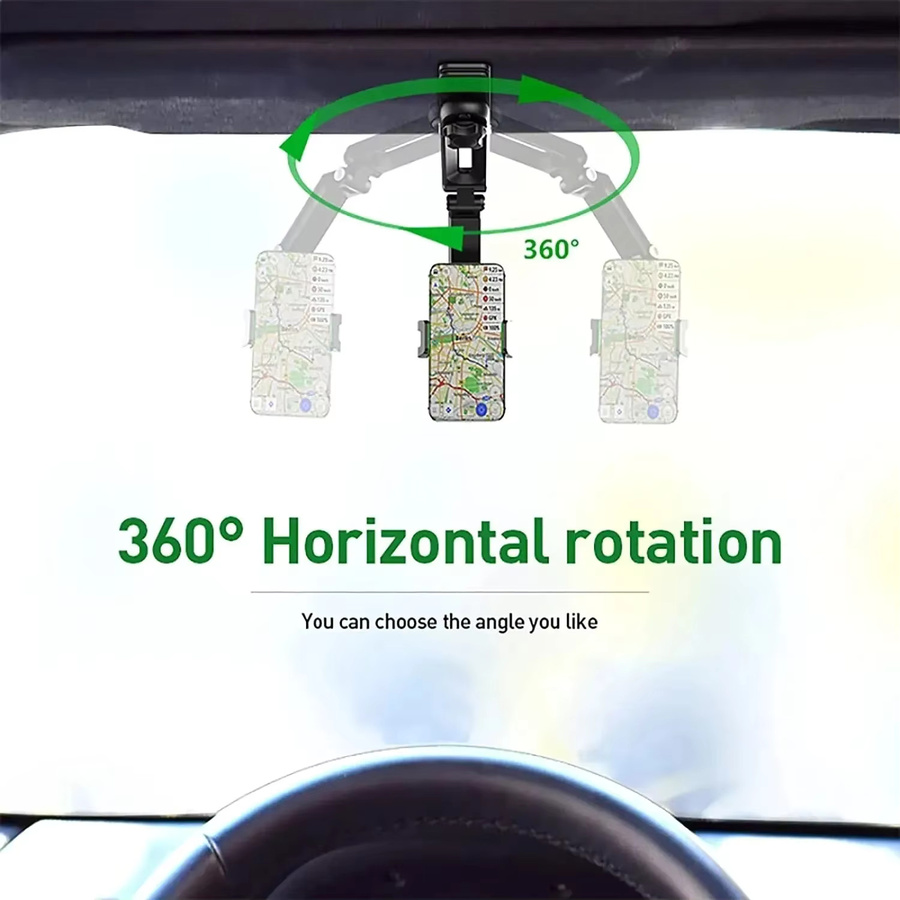 Multifunktionaler 360 Grad rotierender Sonnenblenden-Handyhalter für Auto in Schwarz oder Grün kompatibel mit iPhone Samsung und Android - Bild 3