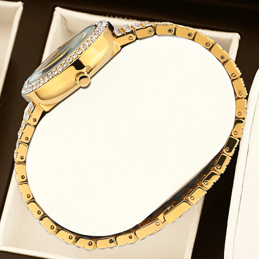 YaLaLuSi Armbanduhr, Quarz, Gold, Bicolor, Diamantbesetzt, Damen - Bild 3