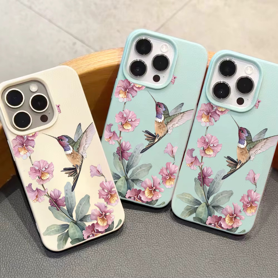 Handyhülle mit Kolibri-Orchideen-Druck im Vintage-Blumenmuster für Apple iPhone 11 bis iPhone 17 Pro Max, Mehrfarbig/Pink - Bild 3