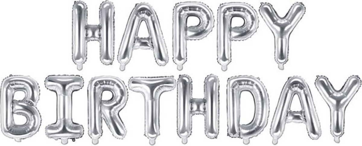 Silberner Happy Birthday Aluminium-Folienballon zur Geburtstagsdekoration, Breite: 340 cm, Höhe: 35 cm - Bild 1