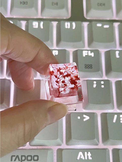 Transparente Epoxy Keycap mit getrockneten Blumen für mechanische Tastaturen, Rot/Transparent - Bild 1
