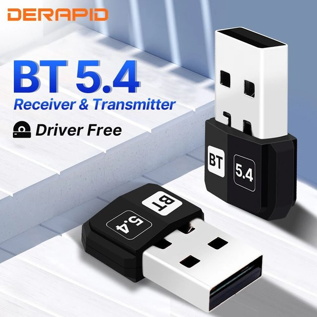 DERAPID USB Bluetooth 5.4 Audio Dongle Mini Wireless Receiver und Sender in Schwarz für PC und Laptop mit treiberloser Installation für Windows 10 und 11 - Bild 1