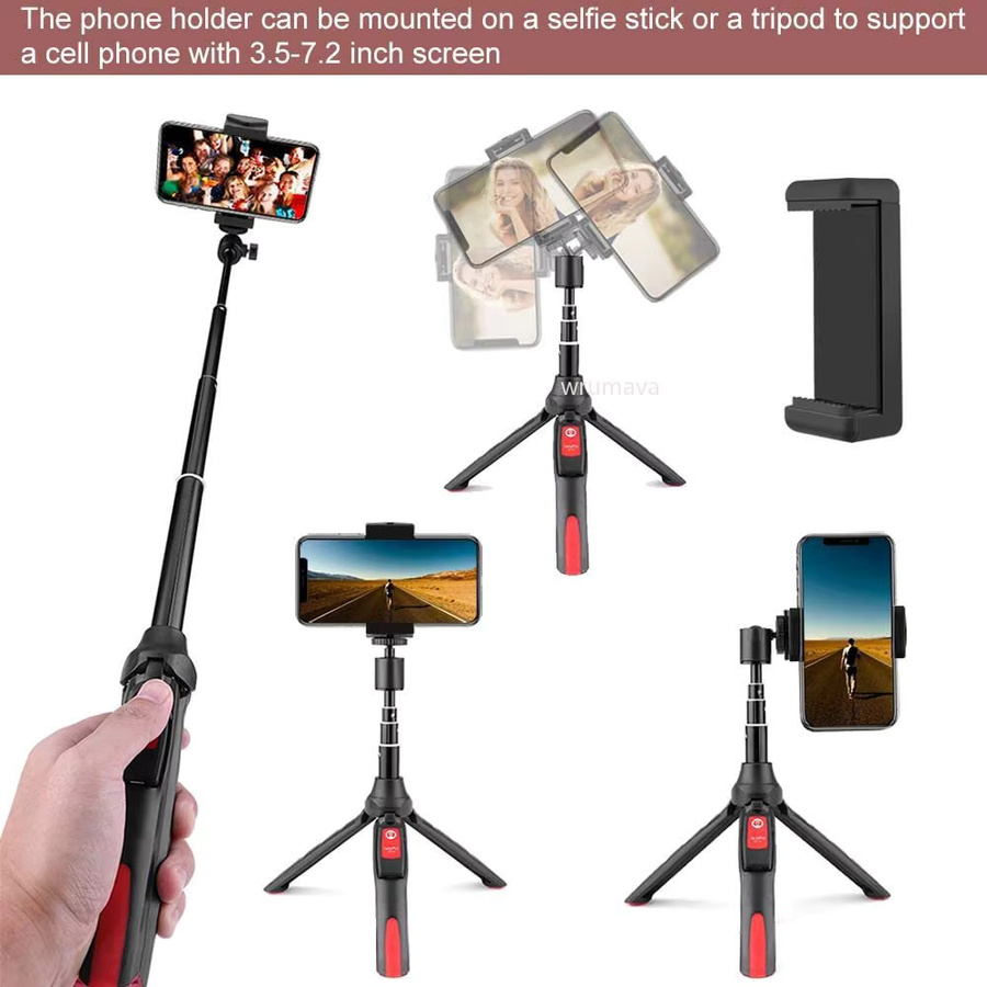 Wrumava Universal Handyhalterung mit Kugelkopf Adapter und Clip für Stativ und Selfie-Stick in Schwarz - Bild 4