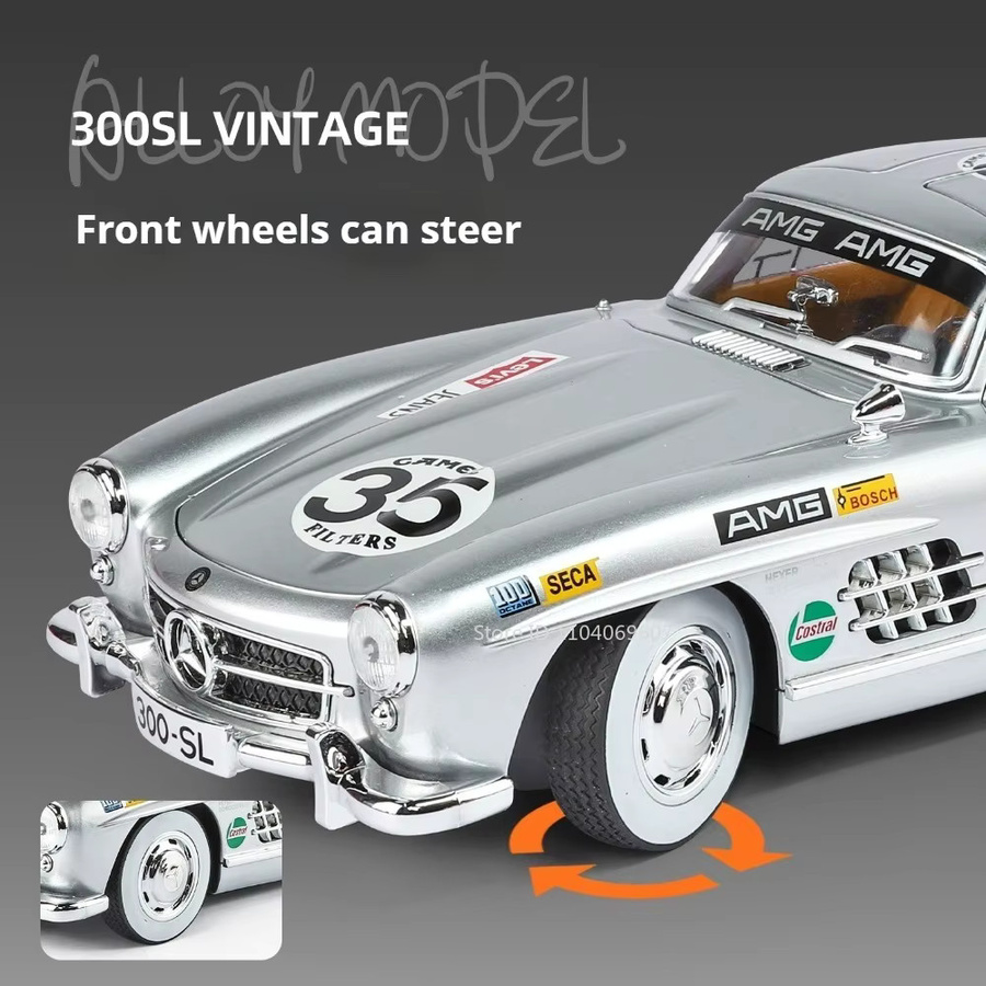 MAKEDA 300SL Oldtimer Modell, 1:18, mit Musik und Licht, Weiß - Bild 4