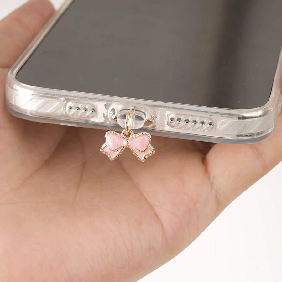 Schleifenförmiger Staubschutz für dein Handy in Rosa-Weiß, passend für iPhone und USB-C Modelle - Bild 2