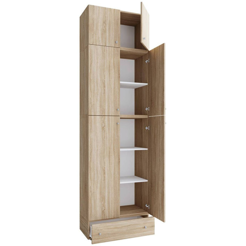 VCM Schuhschrank Lona Allzweckschrank aus Holz in Eiche Sonoma Nachbildung und Weiss, H x B x T: 240 x 70 x 39 cm - Bild 3