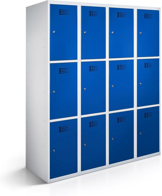 rotstahl Fächerschrank mit 12 Fächern (4x3) in Dunkelblau und lichtgrauem Korpus, B/T/H: 120 x 50 x 180 cm - Bild 1