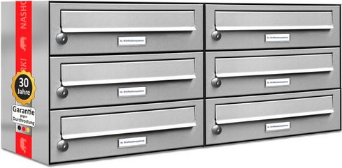 AL Briefkastensystem für 6 Parteien, Aufputzmontage, silberfarben, B/H/T: 153,347 x 34,5 x 27,5 cm - Bild 1
