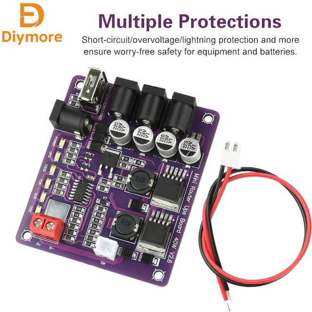 Diymore Mini-Router UPS-Modul 40W Akku-Ladeplatine mit USB-C Anschluss und Akkustandsanzeige in Lila - Bild 1